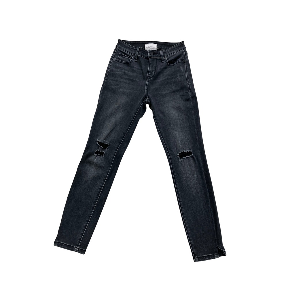 Habitual Womens High Rise Skinny Jeans Faded Black Distressed Knee Size 24